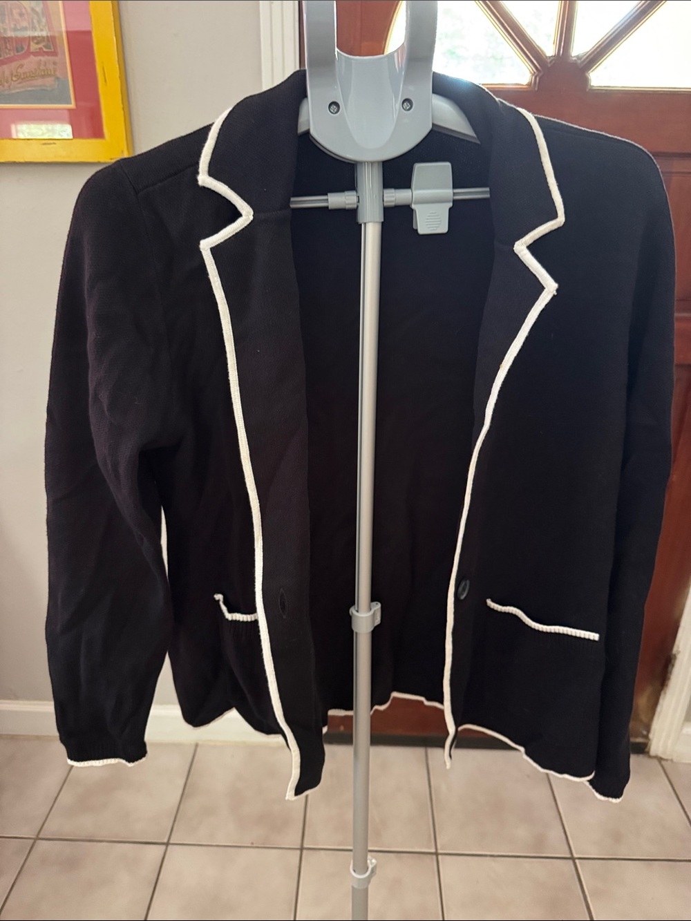 Ann Taylor Factory Black Sweater Blazer with White Trim